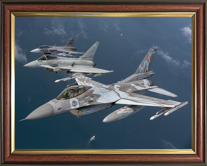 RAF Typhoon an F-16 and Gripen Jets Photo Print - Royal Air Force Aircraft Hampshire Prints 10 x 8 Classic Frame No