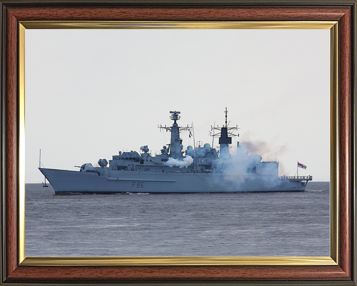 HMS Campbeltown (F86) Royal Navy Type 22 Frigate Firing a Gun Salute Photo Print Wall Art Decor Posters, Prints, & Visual Artwork Hampshire Prints 10 x 8 Classic Frame No