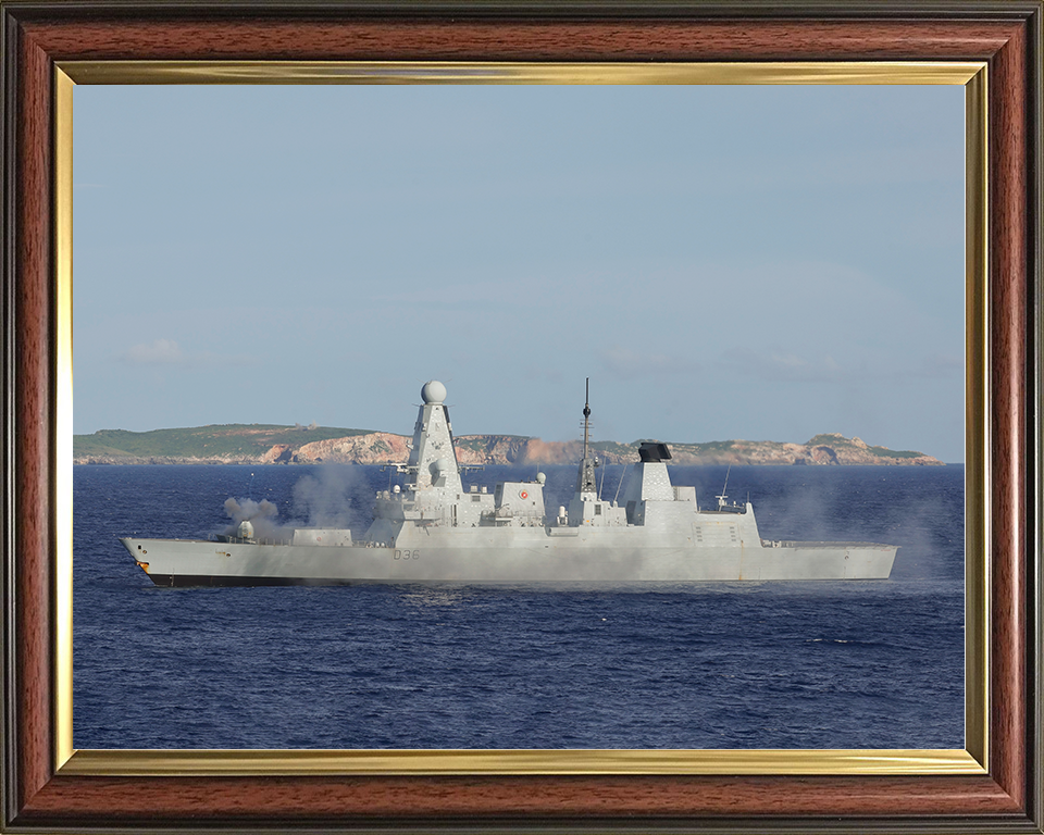 HMS Defender (D36) Royal Navy Type 45 Destroyer Gunnery Exercise Photo Print Wall Art Decor Posters, Prints, & Visual Artwork Hampshire Prints 10 x 8 Classic Frame No