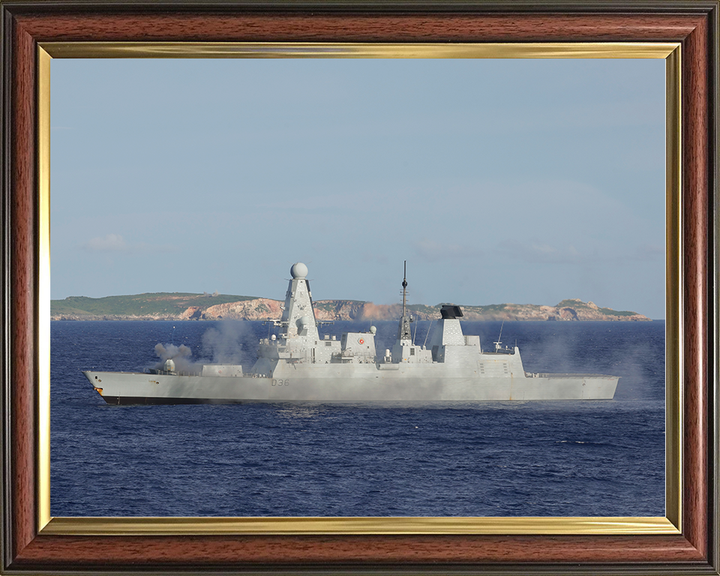 HMS Defender (D36) Royal Navy Type 45 Destroyer Gunnery Exercise Photo Print Wall Art Decor Posters, Prints, & Visual Artwork Hampshire Prints 10 x 8 Classic Frame No