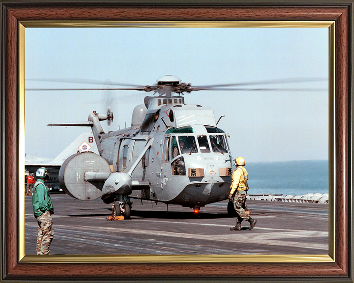 Sea King Helicopter on the Flight Deck of US Carrier Photo Print - Royal Navy Aircraft Hampshire Prints 10 x 8 Classic Frame No