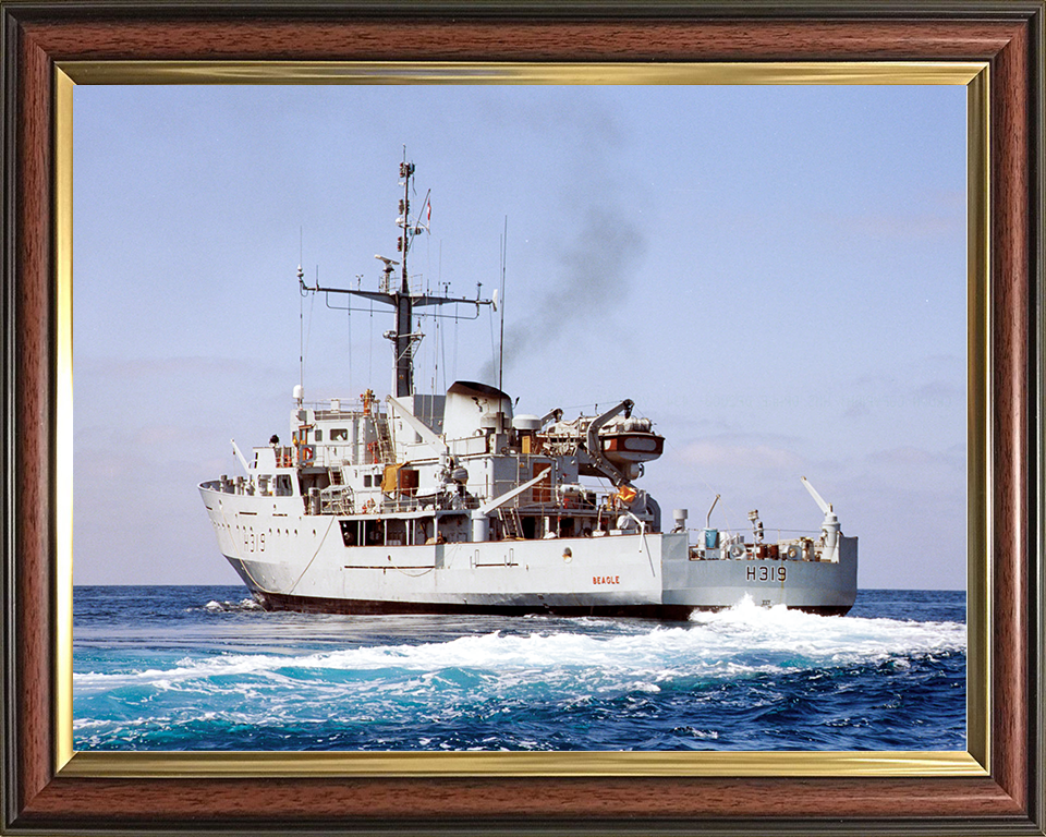 HMS Beagle (H319) Royal Navy Bulldog Class Survey Vessel At Sea 1999 Photo Print Wall Art Decor Posters, Prints, & Visual Artwork Hampshire Prints 10 x 8 Classic Frame No
