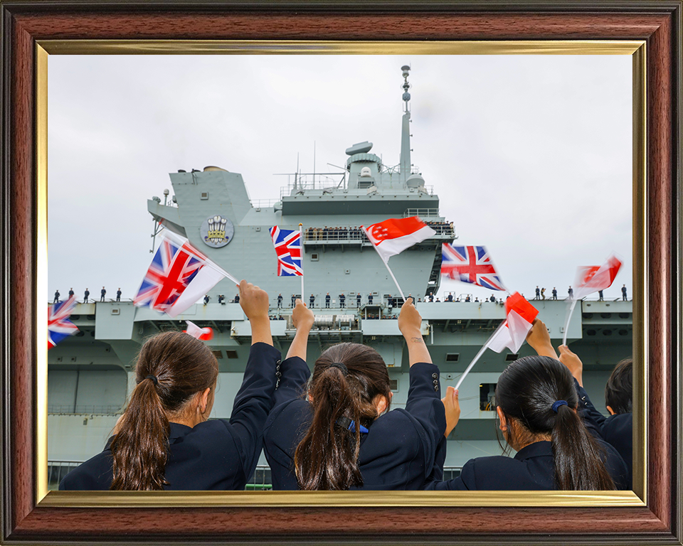 HMS Prince of Wales (R09) Photo Print - Singapore Welcome 2025 - Royal Navy Queen Elizabeth Class Aircraft Carrier Hampshire Prints 10 x 8 Classic Frame No