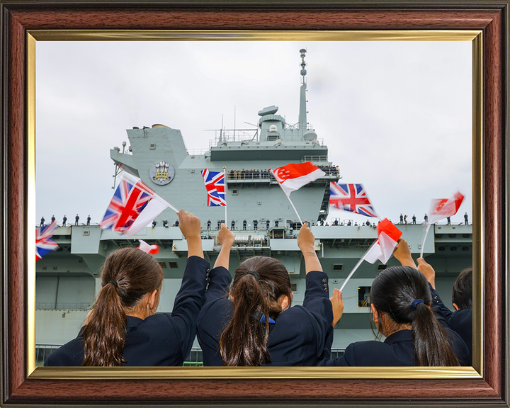 HMS Prince of Wales (R09) Photo Print - Singapore Welcome 2025 - Royal Navy Queen Elizabeth Class Aircraft Carrier Hampshire Prints 10 x 8 Classic Frame No