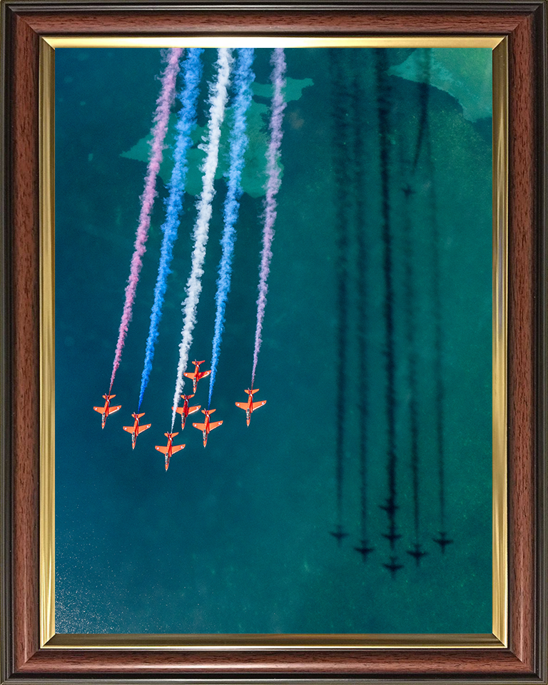 RAF Red Arrows fly over the sea Photo Print - Royal Air Force Aircraft Hampshire Prints 10 x 8 Classic Frame No
