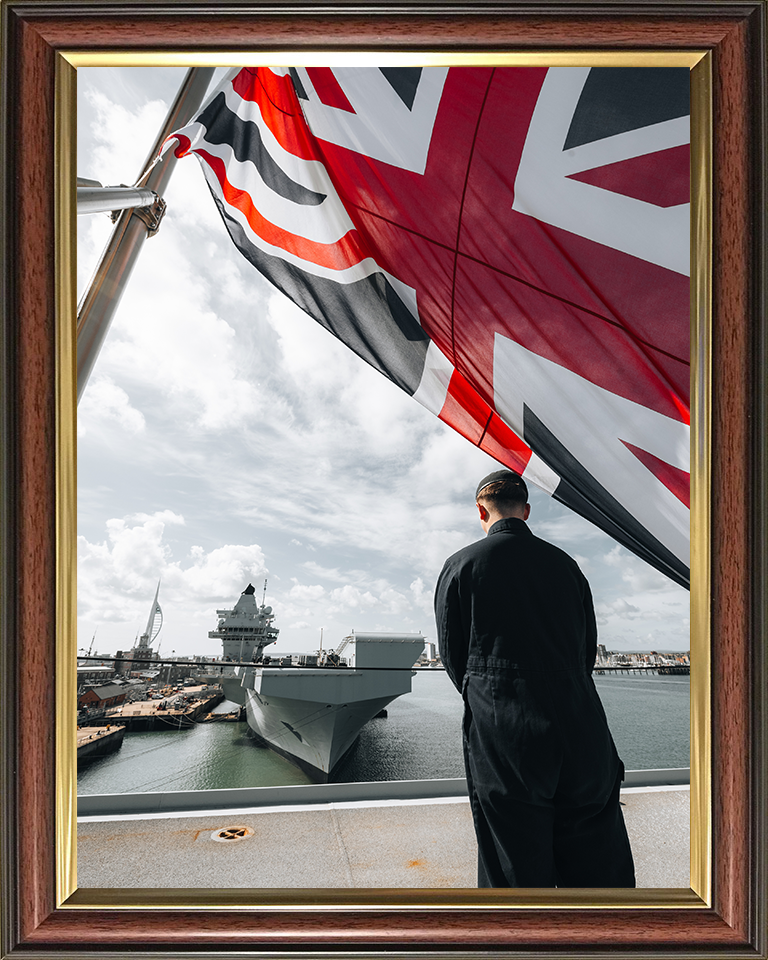 HMS Prince of Wales (R09) Photo Print - From Queen Elizabeth - Royal Navy Queen Elizabeth Class Aircraft Carrier Hampshire Prints 10 x 8 Classic Frame No