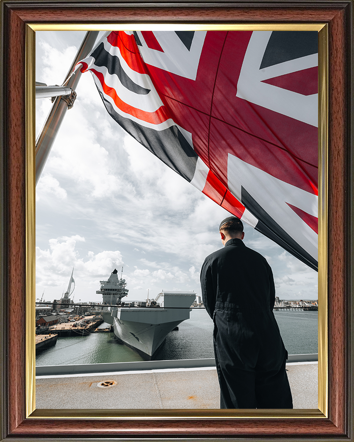 HMS Prince of Wales (R09) Photo Print - From Queen Elizabeth - Royal Navy Queen Elizabeth Class Aircraft Carrier Hampshire Prints 10 x 8 Classic Frame No