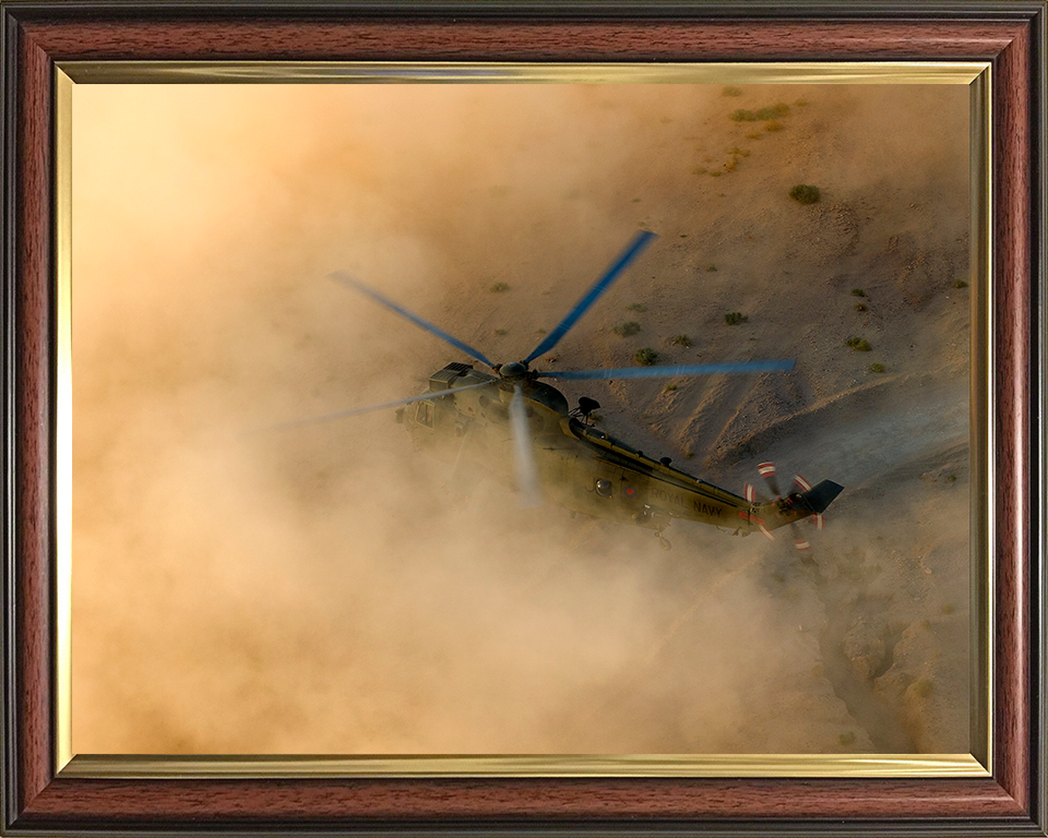 Sea King Helicopter Landing in the Desert 2013 Photo Print - Royal Navy Aircraft Posters, Prints, & Visual Artwork Hampshire Prints 10 x 8 Classic Frame No