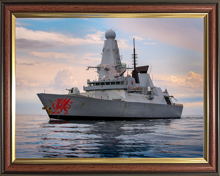 HMS Dragon (D35) Royal Navy Type 45 Destroyer Port Side View At Sunset Photo Print Wall Art Decor Posters, Prints, & Visual Artwork Hampshire Prints 10 x 8 Classic Frame No