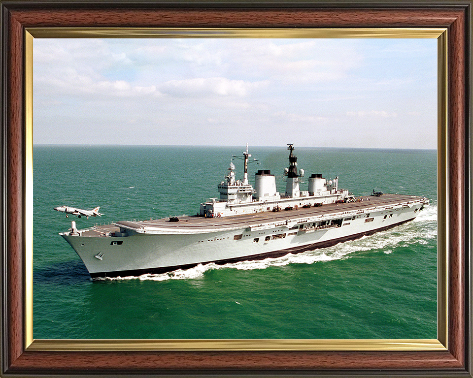 HMS Ark Royal (R07) Royal Navy Invincible Class Aircraft Carrier Harrier Takeoff Photo Print Wall Art Decor Posters, Prints, & Visual Artwork Hampshire Prints 10 x 8 Classic Frame No