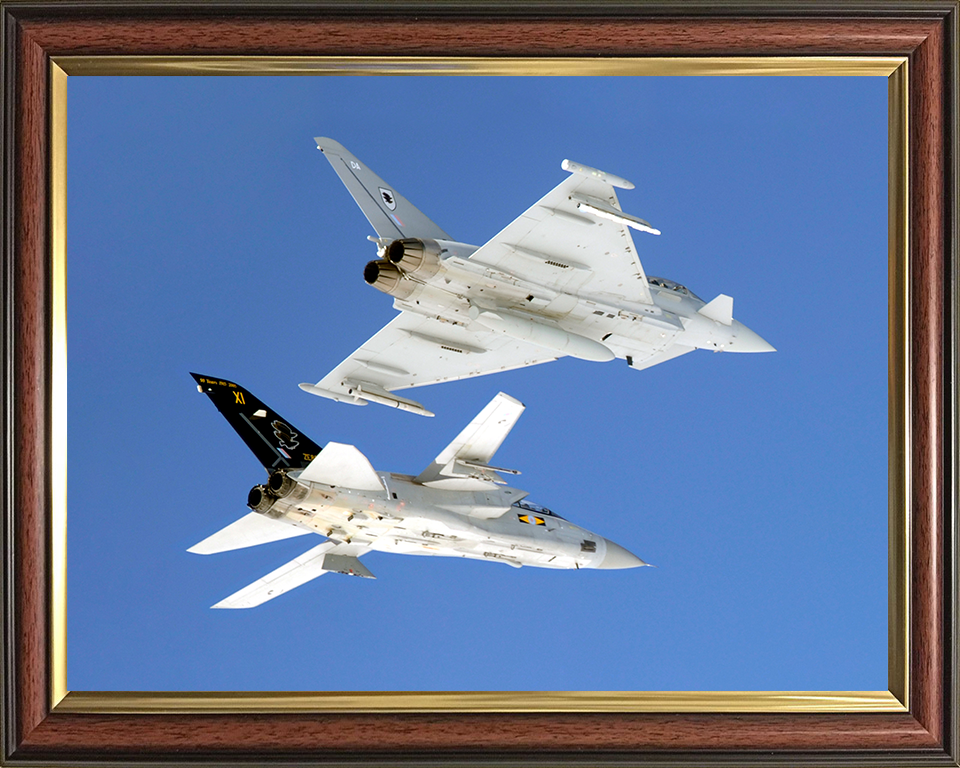 RAF Tornado F3 and Typhoon F2 Jets In Flight Photo Print - Royal Air Force Aircraft Posters, Prints, & Visual Artwork Hampshire Prints 10 x 8 Classic Frame No
