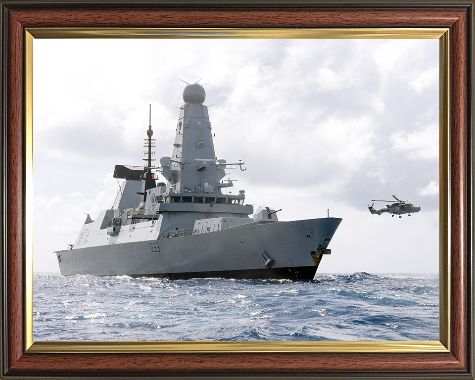 HMS Dauntless (D33) Royal Navy Type 45 Destroyer At Sea With Lynx Photo Print Wall Art Decor Posters, Prints, & Visual Artwork Hampshire Prints 10 x 8 Classic Frame No