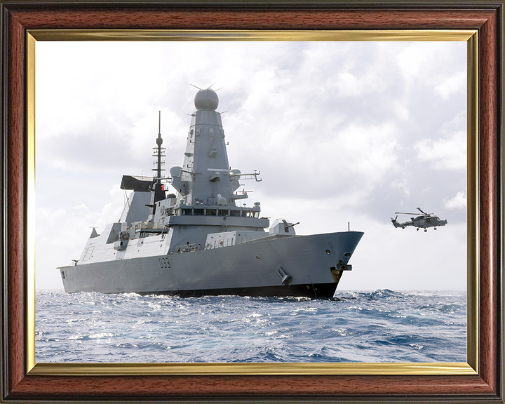 HMS Dauntless (D33) Royal Navy Type 45 Destroyer At Sea With Lynx Photo Print Wall Art Decor Posters, Prints, & Visual Artwork Hampshire Prints 10 x 8 Classic Frame No
