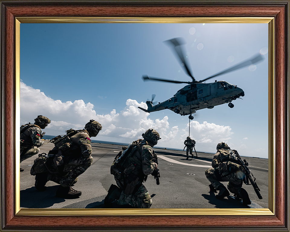Royal Marines Fast Rope from a Merlin Photo Print - 42 Commando Hampshire Prints 10 x 8 Classic Frame No