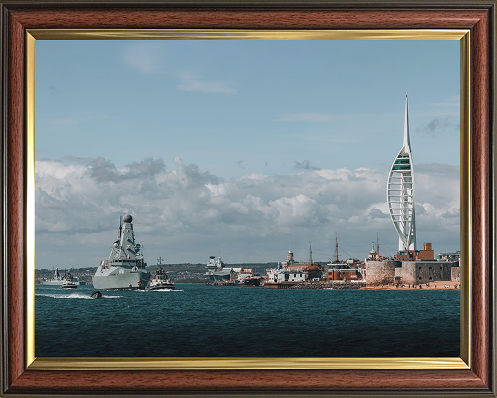 HMS Dauntless (D33) Photo Print - Leaving Portsmouth 2025 - Royal Navy Type 45 Destroyer Hampshire Prints 10 x 8 Classic Frame No