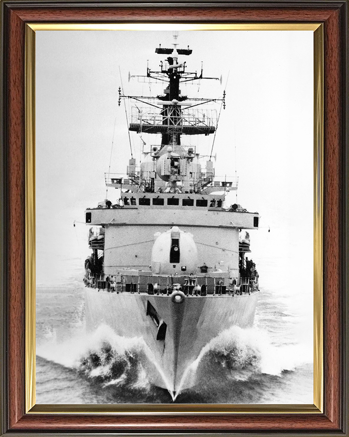 HMS Cardiff (D108) Royal Navy Type 42 Destroyer Bow View Black and White Photo Print Wall Art Decor Posters, Prints, & Visual Artwork Hampshire Prints 10 x 8 Classic Frame No