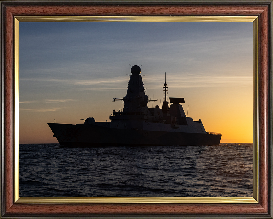 HMS Dragon (D35) Photo Print - Port Side at Sunset - Royal Navy Type 45 Destroyer Hampshire Prints 10 x 8 Classic Frame No