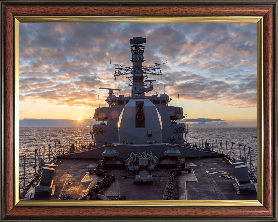 HMS Northumberland (F238) Photo Print - Forecastle at Sunset- Royal Navy Type 23 Frigate Hampshire Prints 10 x 8 Classic Frame No