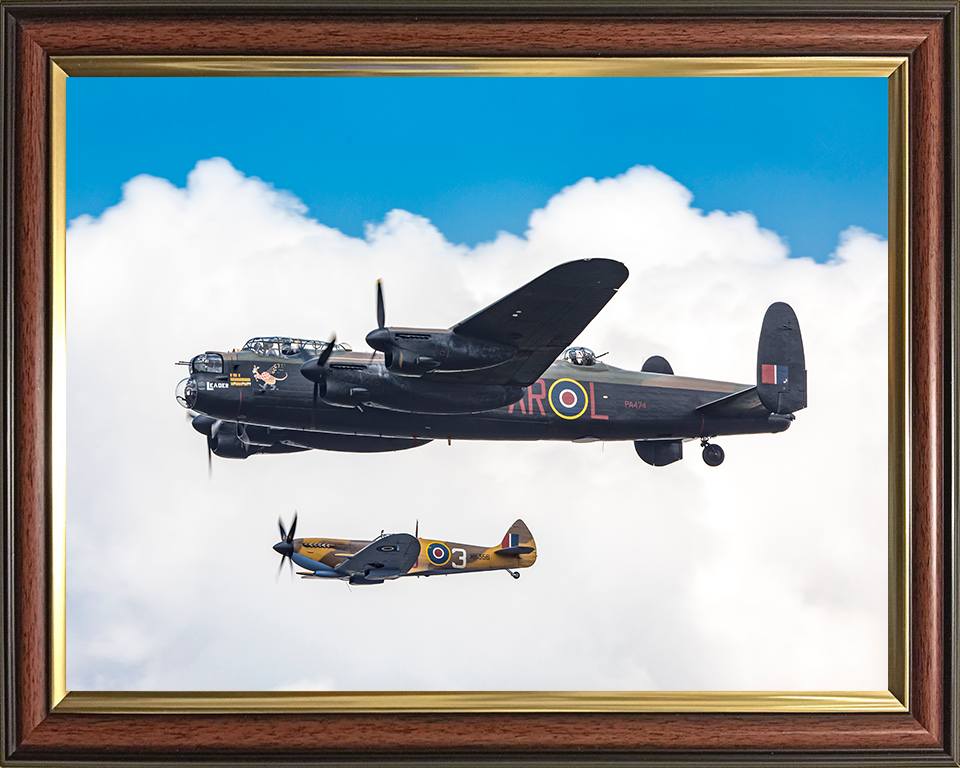 RAF Spitfire with Lancaster Bomber in Flight Photo Print - Royal Air Force Aircraft Posters, Prints, & Visual Artwork Hampshire Prints 10 x 8 Classic Frame No