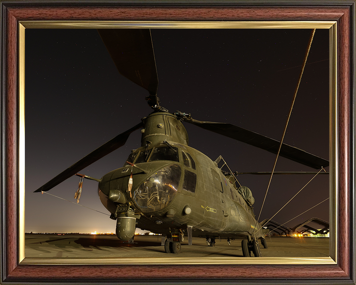RAF Chinook Helicopter on Runway at night Photo Print - Royal Air Force Aircraft Hampshire Prints 10 x 8 Classic Frame No