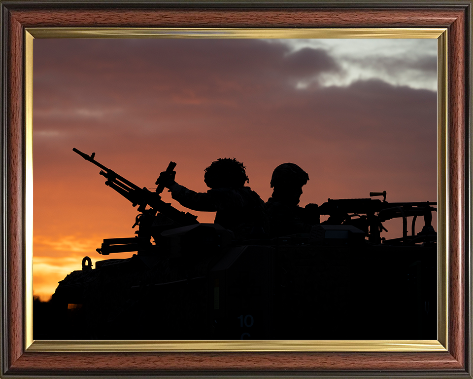 RAF Regiment with a Foxhound Vehicle at Sunset Photo Print Royal Air Force Wall Art Military Decor Posters, Prints, & Visual Artwork Hampshire Prints 10 x 8 Classic Frame No