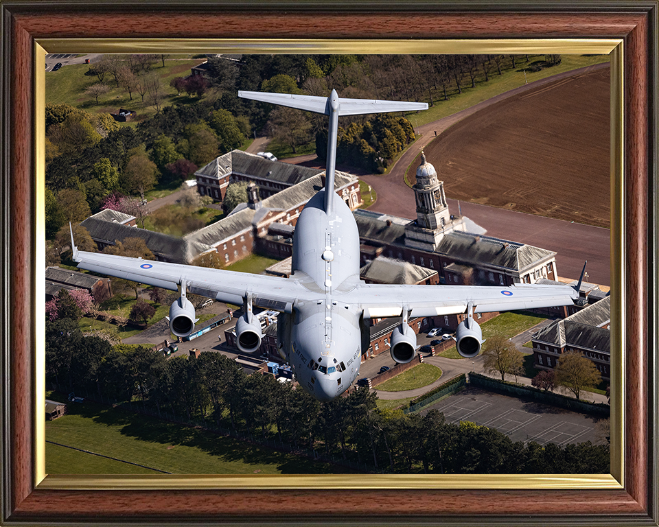 RAF C-17 Globemaster above RAF College Cranwell Photo Print - Royal Air Force Aircraft Hampshire Prints 10 x 8 Classic Frame No