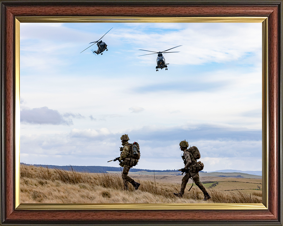 RAF Puma HC Mk2 Helicopters fly over soldiers Photo Print - Royal Air Force Aircraft Hampshire Prints 10 x 8 Classic Frame No