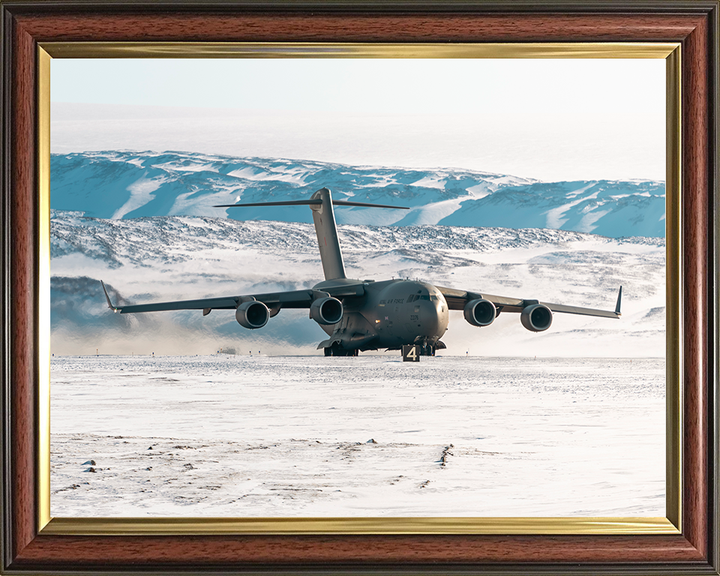 RAF C-17 Globemaster Taxis on a Snowy Runway 2026 Photo Print Royal Air Force Aircraft Wall Art Posters, Prints, & Visual Artwork Hampshire Prints 10 x 8 Classic Frame No
