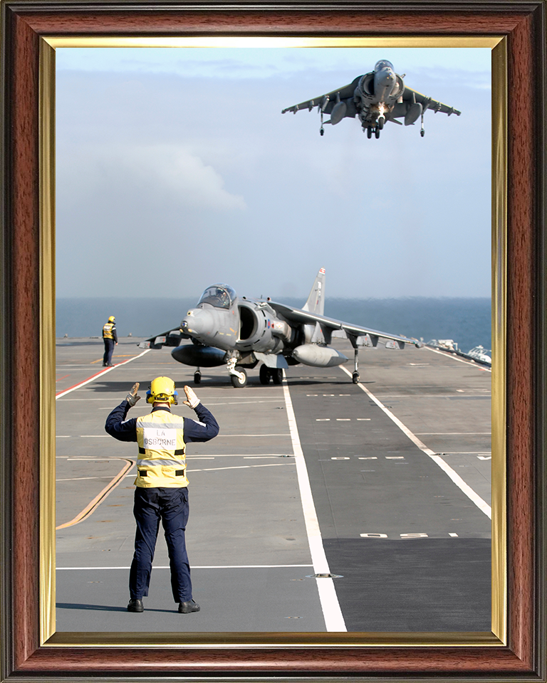 Two Harrier Jets Landing on the Flight deck of HMS Illustrious Photo Print - Royal Navy Aircraft Posters, Prints, & Visual Artwork Hampshire Prints 10 x 8 Classic Frame No