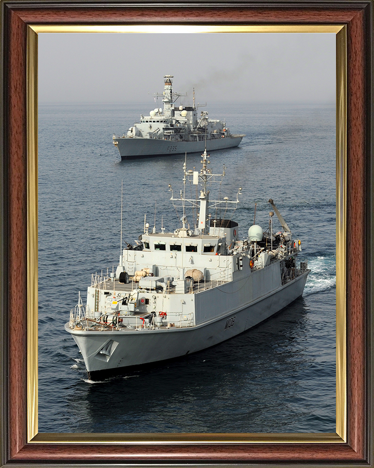 HMS Grimsby (M108) Photo Print - With HMS Montrose - Royal Navy Sandown Class Minehunter Hampshire Prints 10 x 8 Classic Frame No
