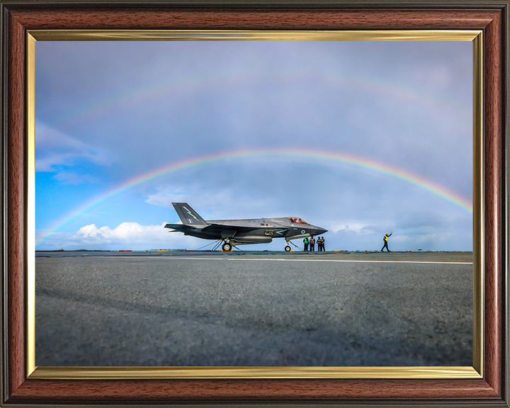 RAF F-35B Lightning with rainbow Photo Print - Royal Air Force Aircraft Hampshire Prints 10 x 8 Classic Frame No