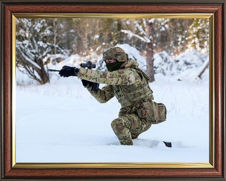 British Army Soldier Aims His Weapon in the snow Photo Print Wall Art Military Poster Posters, Prints, & Visual Artwork Hampshire Prints 10 x 8 Classic Frame No