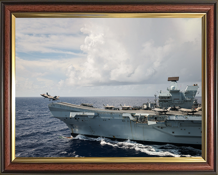 HMS Prince of Wales (R09) Photo Print - F-35B Lightning Takeoff - Royal Navy Queen Elizabeth Class Aircraft Carrier Hampshire Prints 10 x 8 Classic Frame No