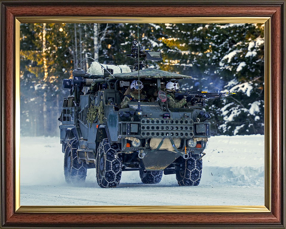 British Army Soldier operating a Jackal 2 Vehicle on Snow Photo Print Wall Art Military Decor Posters Posters, Prints, & Visual Artwork Hampshire Prints 10 x 8 Classic Frame No