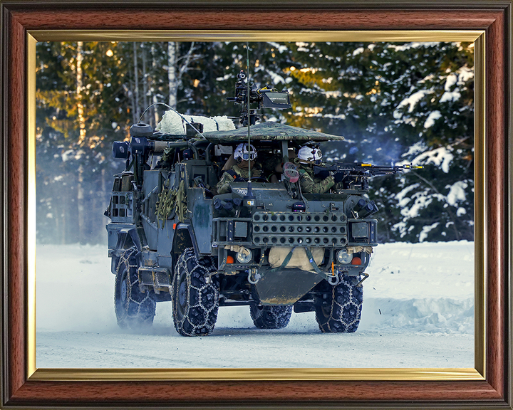 British Army Soldier operating a Jackal 2 Vehicle on Snow Photo Print Wall Art Military Decor Posters Posters, Prints, & Visual Artwork Hampshire Prints 10 x 8 Classic Frame No