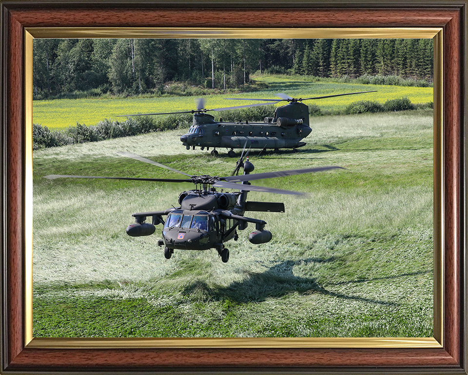 RAF Chinook and US Army UH-60 Blackhawk Helicopters Photo Print - Royal Air Force Aircraft Hampshire Prints 10 x 8 Classic Frame No