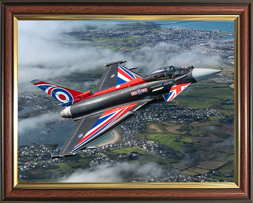 RAF Typhoon Union Jack livery over the Menai Straits Photo Print - Royal Air Force Aircraft Hampshire Prints 10 x 8 Classic Frame No