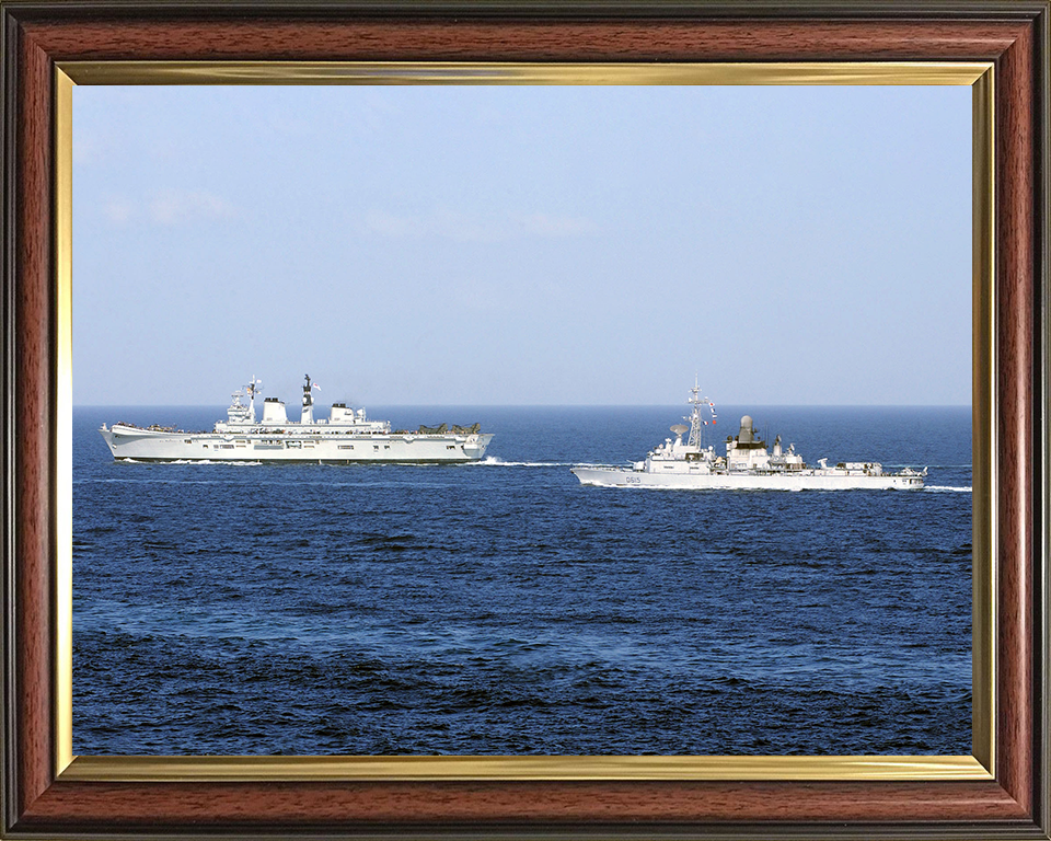 HMS Illustrious (R06) Photo Print - With USS Jean Bart - Royal Navy Invincible Class Aircraft Carrier Hampshire Prints 10 x 8 Classic Frame No