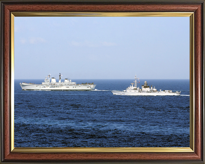 HMS Illustrious (R06) Photo Print - With USS Jean Bart - Royal Navy Invincible Class Aircraft Carrier Hampshire Prints 10 x 8 Classic Frame No