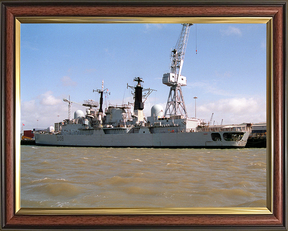 HMS Cardiff (D108) Photo Print - Portsmouth 1994 - Royal Navy Type 42 Destroyer Hampshire Prints 10 x 8 Classic Frame No