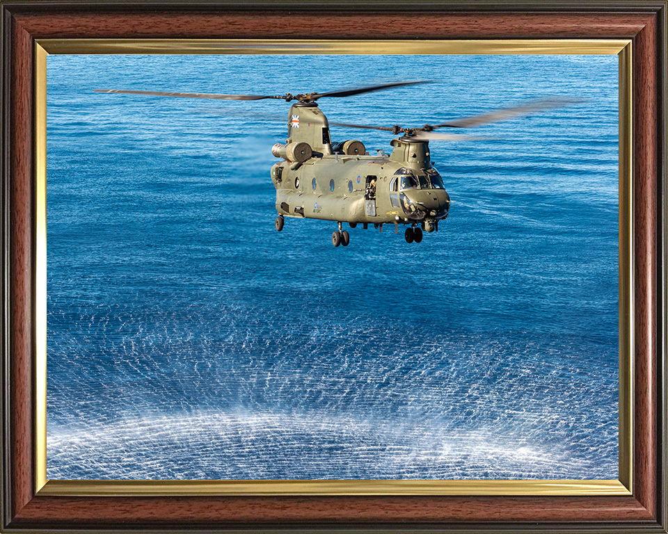 RAF Chinook Helicopter Hovering over sea Photo Print - Royal Air Force Aircraft Hampshire Prints 10 x 8 Classic Frame No