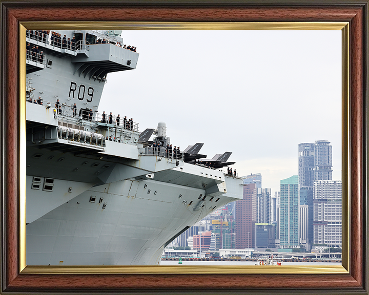 HMS Prince of Wales (R09) Photo Print - Singapore Skyline 2025 - Royal Navy Queen Elizabeth Class Aircraft Carrier Hampshire Prints 10 x 8 Classic Frame No