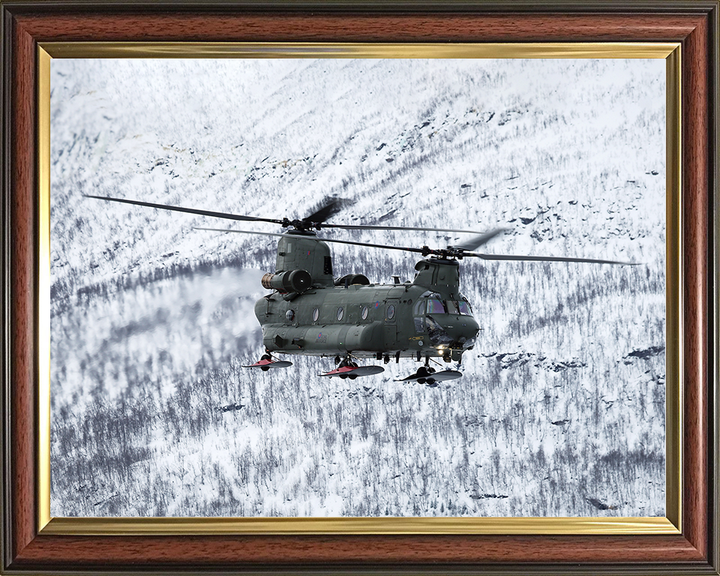 RAF Chinook Helicopter Flies With Wheel Skis Photo Print Royal Air Force Aircraft Wall Art Aviation Decor Posters, Prints, & Visual Artwork Hampshire Prints 10 x 8 Classic Frame No
