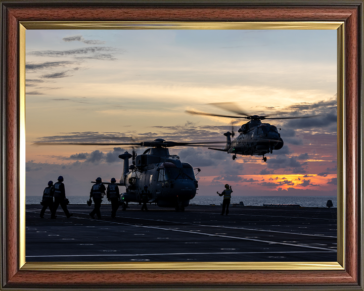 Merlin MK4 Helicopters From a Flight Deck at sunset Photo Print - Royal Navy Aircraft Hampshire Prints 10 x 8 Classic Frame No