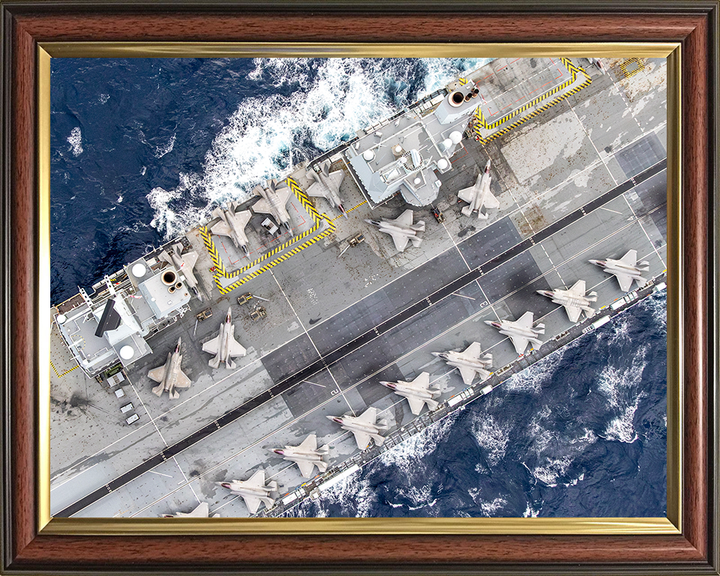 HMS Prince of Wales (R09) - Flight deck 2025 - Royal Navy Queen Elizabeth Class Aircraft Carrier Photo Print Wall Art Naval Decor UK Posters, Prints, & Visual Artwork Hampshire Prints 10 x 8 Classic Frame No