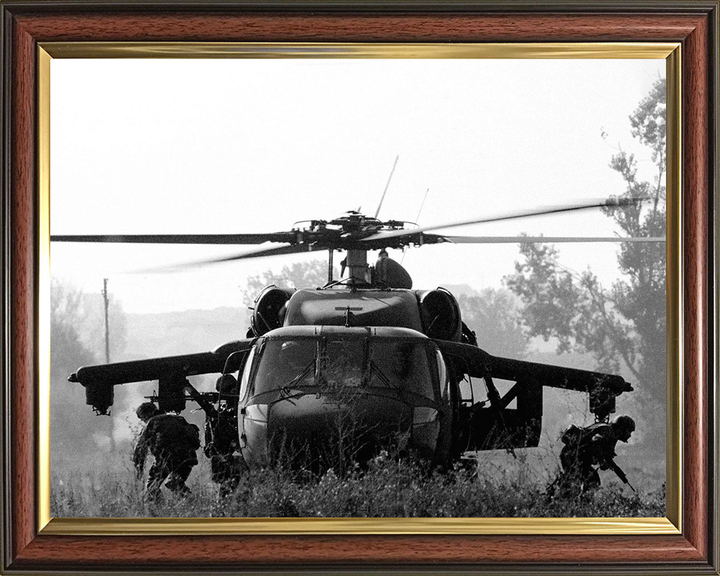 Light Infantry Soldiers deploy from American Blackhawk Helicopter Photo Print - British Army