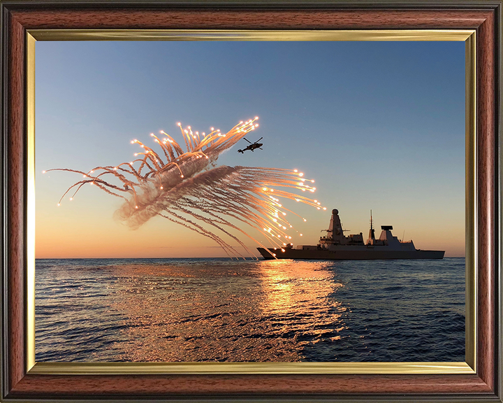HMS Diamond (D34) Photo Print - With Flares 2018 - Royal Navy Type 45 Destroyer Hampshire Prints 10 x 8 Classic Frame No