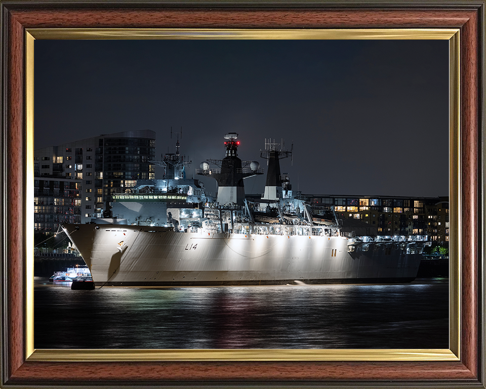HMS Albion (L14) Royal Navy Albion Class Amphibious Ship In Harbour At Night Photo Print Wall Art Naval Decor Posters, Prints, & Visual Artwork Hampshire Prints 10 x 8 Classic Frame No