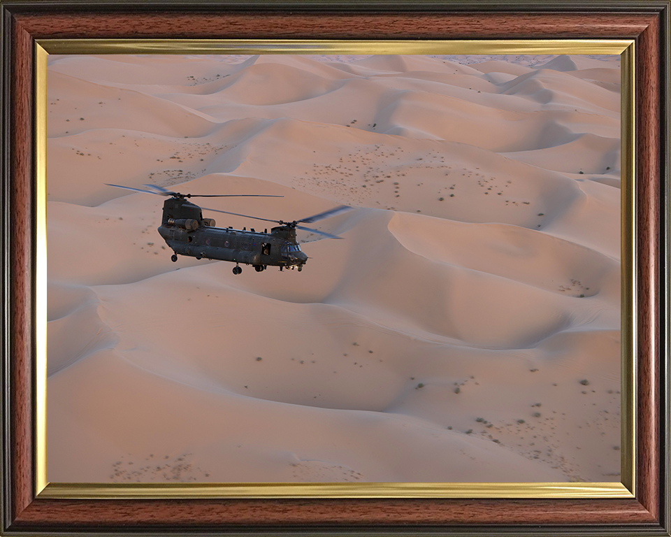 RAF Chinook Over Helicopter sand Dunes Photo Print - Royal Air Force Aircraft Hampshire Prints 10 x 8 Classic Frame No