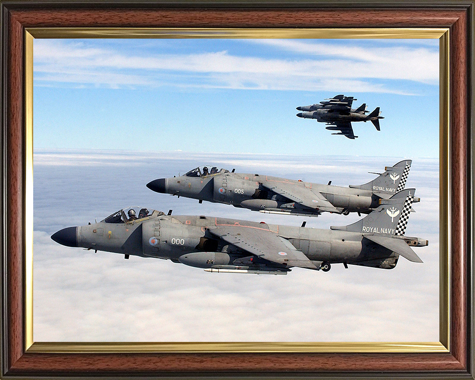 Four Harrier FA2 Jets Flying in Formation Photo Print - Royal Navy Aircraft Posters, Prints, & Visual Artwork Hampshire Prints 10 x 8 Classic Frame No